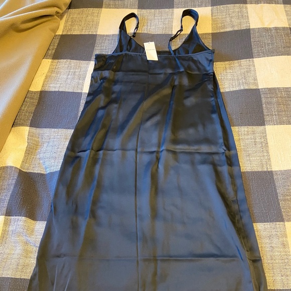 Abercrombie and Fitch Midi Satin Black Side Slit Dress - Picture 3 of 8